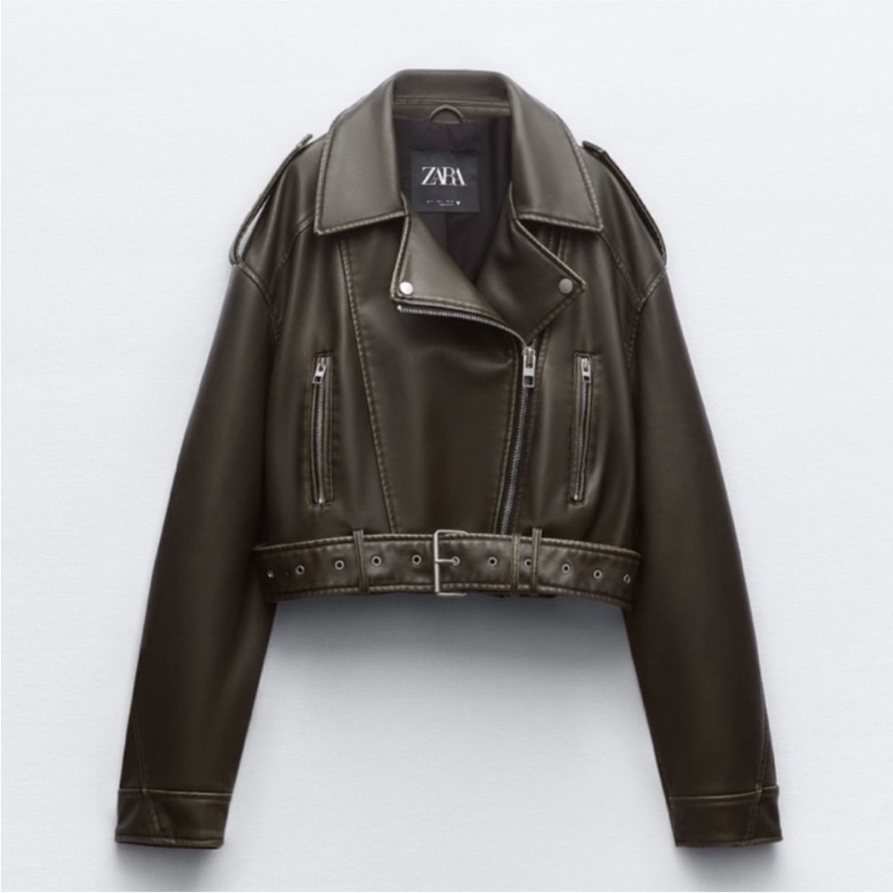 Zara Cropped Biker Leather Jacket
